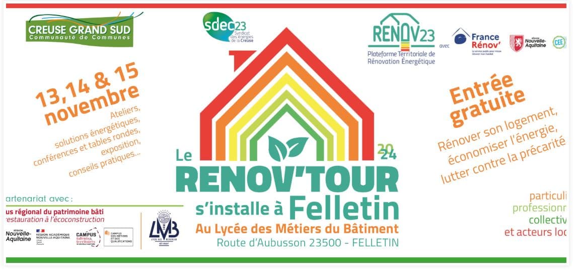 Le Rénov’Tour s’installe au  LMB Felletin du 13 au 15 novembre